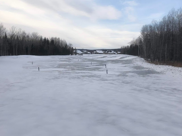 A view of the 18 fairway covered in ice.