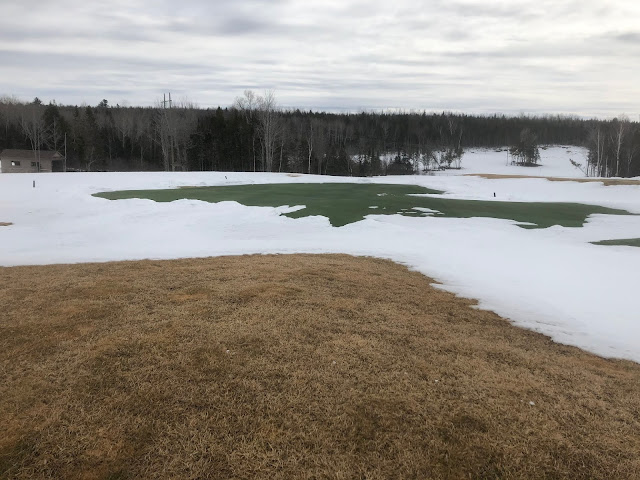 Snow melting on the 18 green.